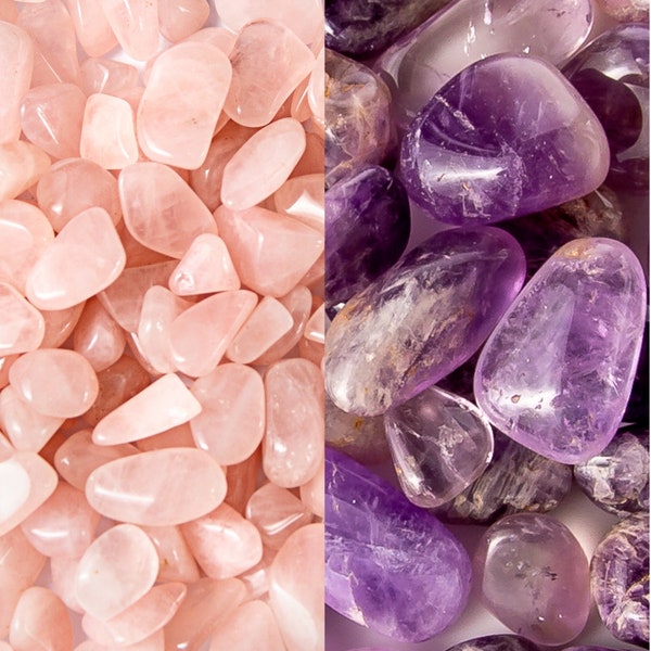 Gemstone Collection, Tumbled Amethyst, Rose Quartz, Wire Wrapping Crystals for Jewelry Making, Bulk Gems and Stones, for Crafters, Candles