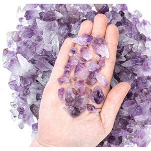 Rough/Raw Amethyst Gemstone Crystal Points with a Hand for Size