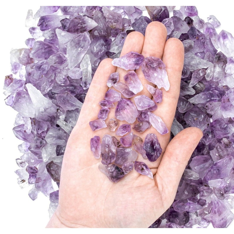 Rough/Raw Amethyst Gemstone Crystal Points with a Hand for Size