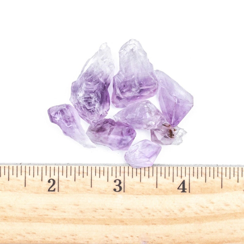 Rough/Raw Amethyst Gemstone Crystal Points with a Ruler for Size