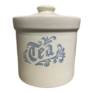 Pfaltzgraff Yorktowne, Tea Canister Vintage, Lidded Crock, Blue Floral Pattern, Unique Gift, Made in USA Product, Counter Storage, Stoneware