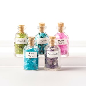 Gemstone Bottle Set, Rockhound Gift, Stocking Stuffers, Crystal Chip Jars, Metaphysical Store, Assorted Gemstones, Geology Gifts for Kids