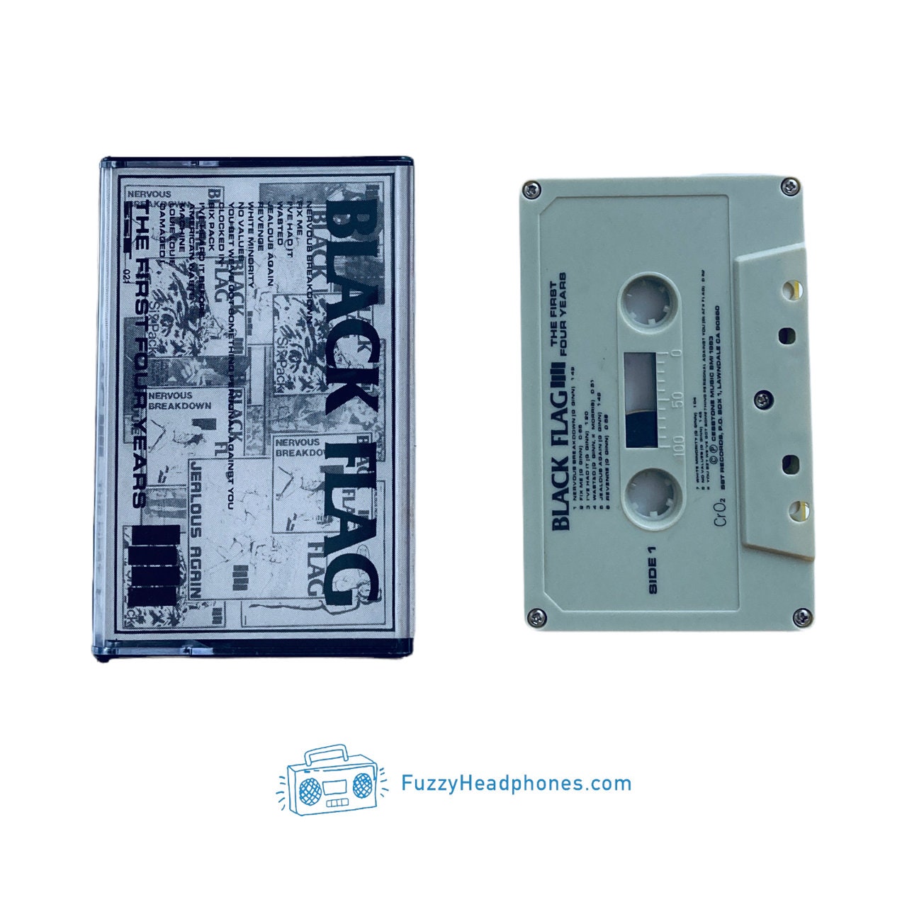 Black Flag The First Four Years Cassette Tape (1983) Cream/Grey 