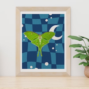 Luna Moth Print - Moth Moon Acrylic Painting