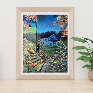 Autumn Blues Print - Herbst Landschaft Kürbisse