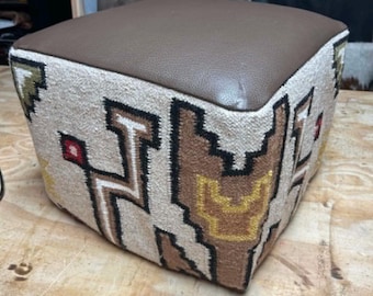 One of a kind kilim & Leather poof/ottoman