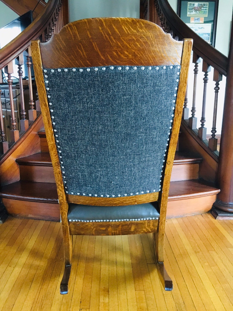 SOLD - Reupholstered Tiger Oak Rocking Chair. South West Tribal Fabric ...