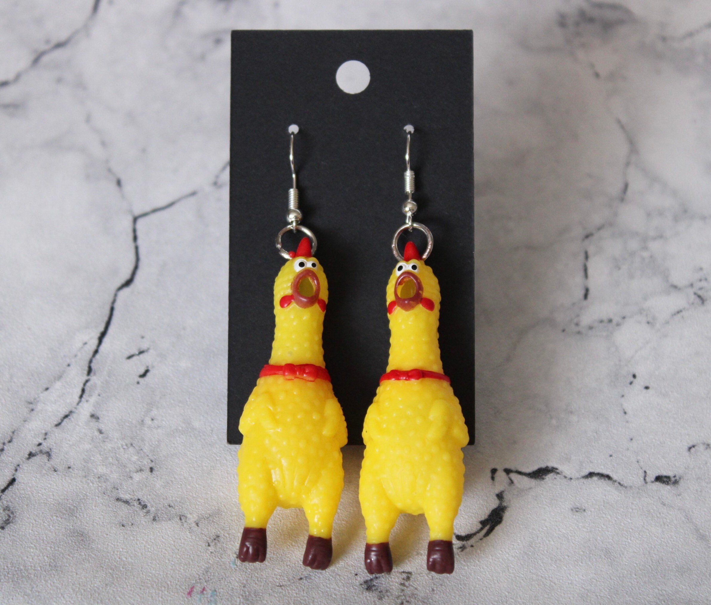 Rubber chicken squeaky earrings Etsy