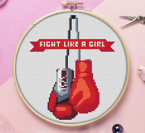 Fight Like A Girl Boxing Gloves Cross Stitch Pattern Etsy