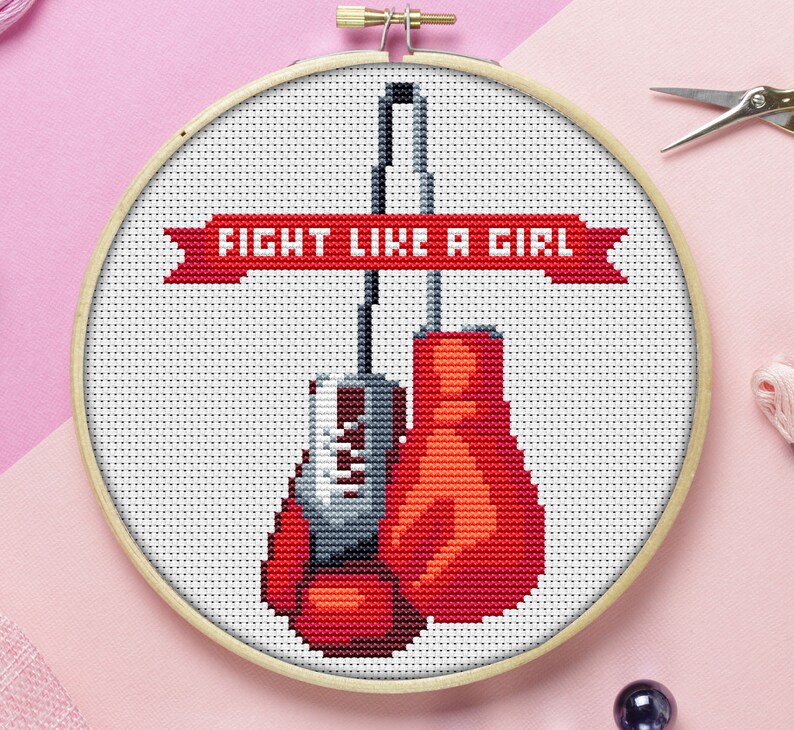 Fight Like A Girl Boxing Gloves Cross Stitch Pattern Etsy
