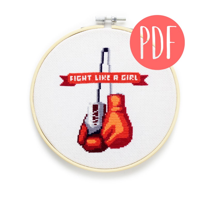Fight Like A Girl Boxing Gloves Cross Stitch Pattern Etsy