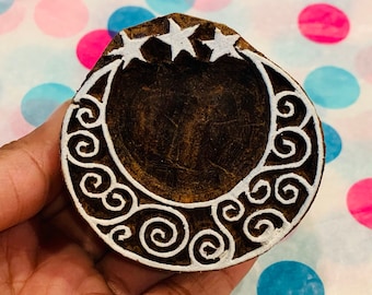 Triple Moon Stamp, Wood Stamps for Pottery Hand carved pattern/texture stamp for fabric, Textile OR polymer Clay OR fondants, chocolate