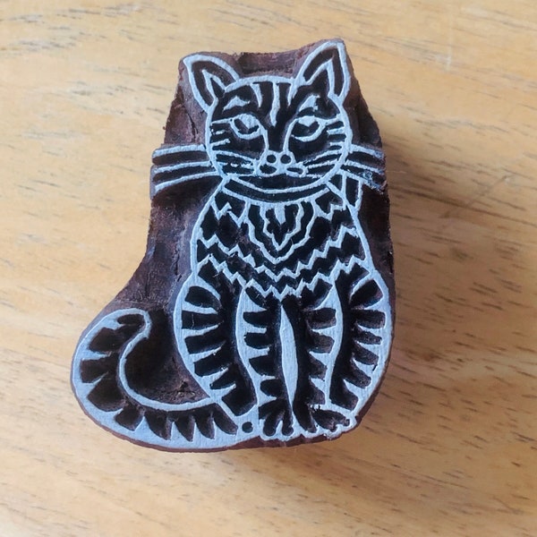 Kitty CAT Animal Stamp Wood Stamp for Pottery Hand carved pattern/texture stamp for fabric, Textile OR polymer Clay OR fondants, chocolate