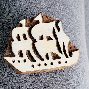 Pirate Ship Stamp, Wood Stamps for Pottery Hand carved pattern/texture stamp for fabric, Textile OR polymer Clay OR fondants, chocolate