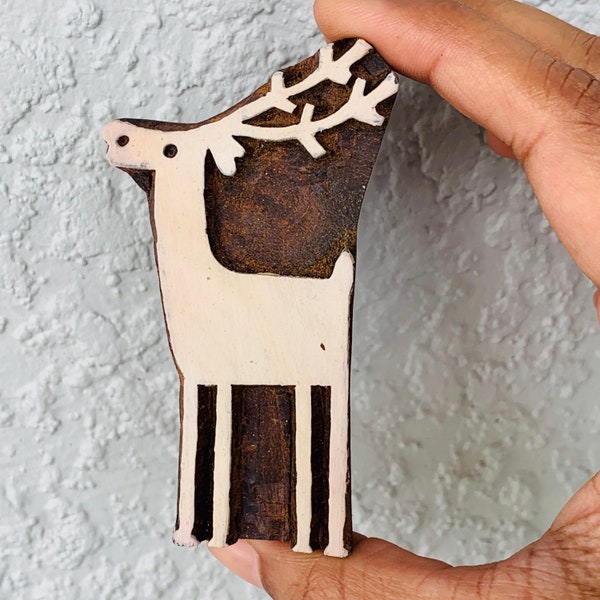 Deer Reindeer Stamp Wood Stamp for Pottery Hand carved pattern/texture stamp for fabric, Textile OR polymer Clay OR fondants, chocolate