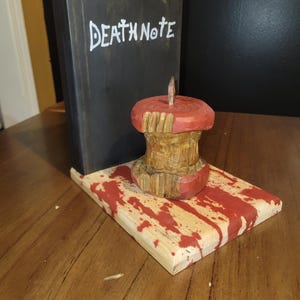 Serre-livres en bois Death Note - pomme sculptée à la main en bois - décoration d'étagère anime pour les fans de manga