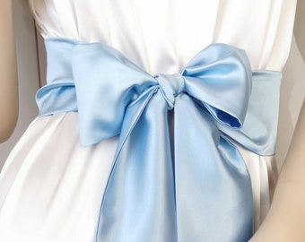 Bridal belt satin Sky blue obi belt Custom length and width Kimono sash belt