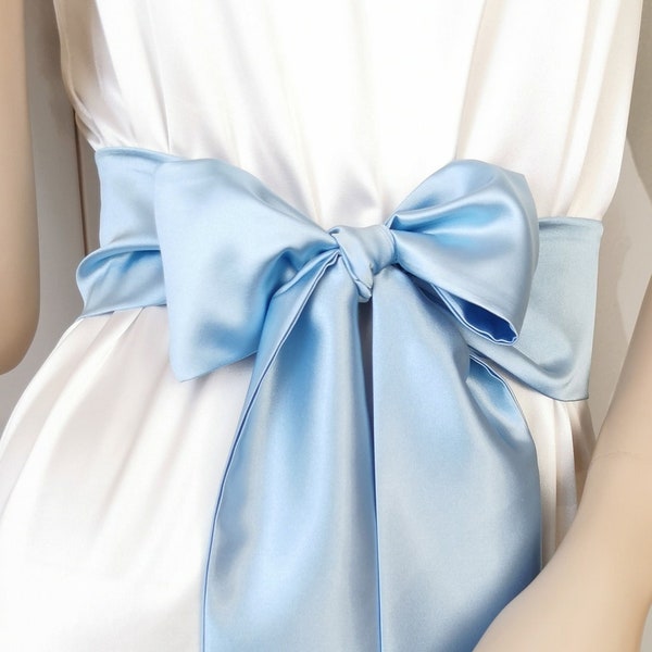 Bridal belt satin Sky blue obi belt Custom length and width Kimono sash belt