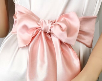 Light pink wedding dress belt 100 inches long Pink satin bridesmaid sash Wide bridal sash belt