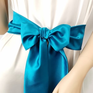 Satin belt sash for bridesmaid Aqua blue 3&quot; Wide satin bridal ribbon sash for dress or kimono