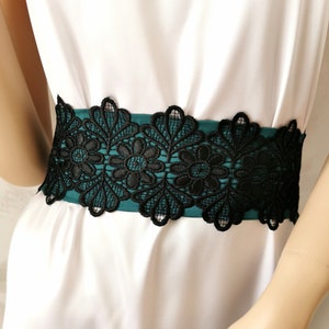 Green belt with black lace Emerald bridal lace sash belt for wedding dress or bridesmaid dress
