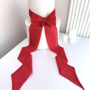 Rode chiffon sjerp Bruidstaartdecor Chiffon rood lint Taarttopper Boog voor bruidstaart Extra lange sjerpriem