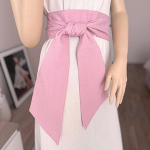 Linen wide pink boho belt Custom length sash 7 colors sash for Skirt Dress Suit Pants Robe Kimono