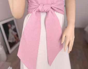 Linen wide pink boho belt Custom length sash 7 colors sash for Skirt Dress Suit Pants Robe Kimono