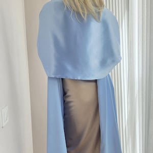 Light Blue Satin Shawl Wrap, Elegant Evening Scarf, Extra long Stole, Bridal Cover Up, Long Satin Wrap, Formal Wedding Shawl