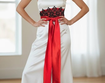 red ribbon on wedding dress HOPE Red Wedding Dress