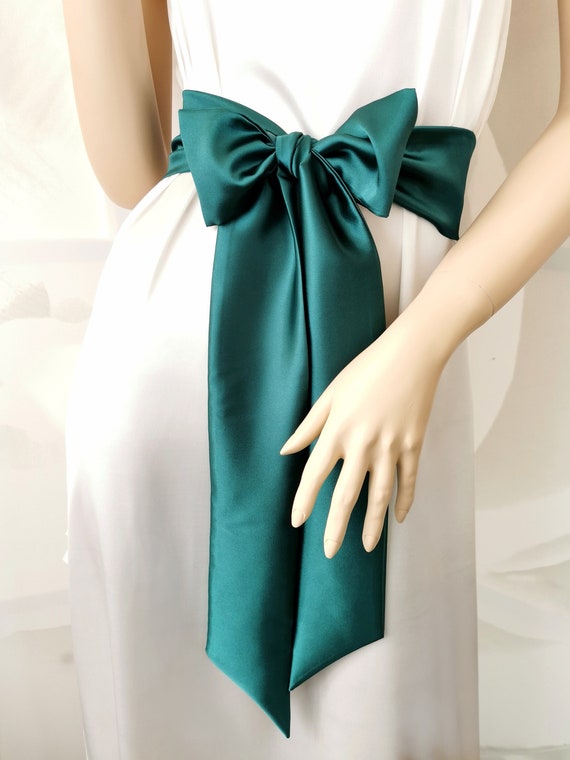 Green Wide Satin Sash for Women Emerald Satin Wedding Dress Belt Bridal Belt