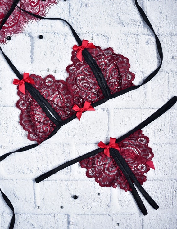 Sexy Lingerie Lace Set Black Red Crotchless See Through Lingerie