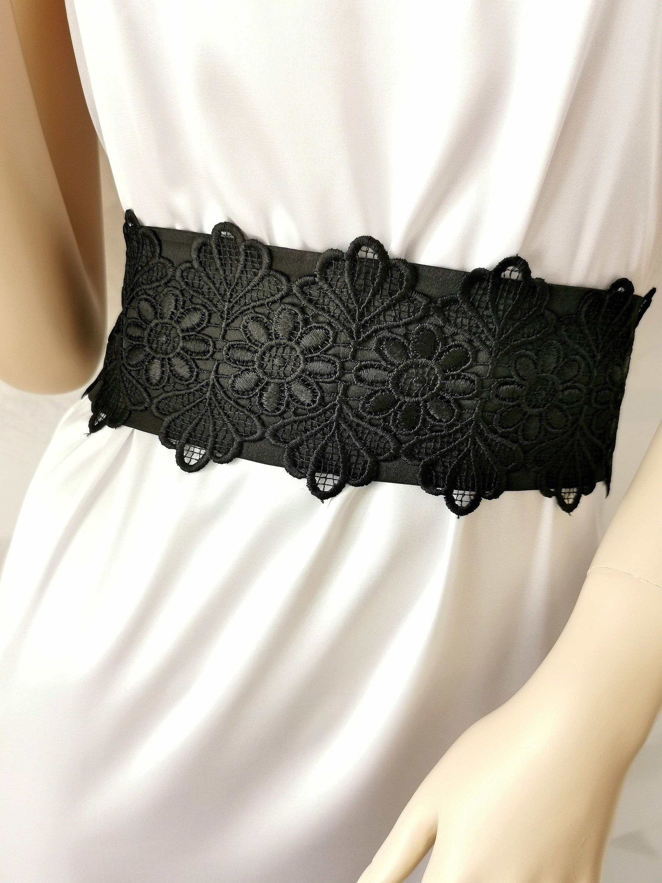 Lace Wide Black Belt - Etsy