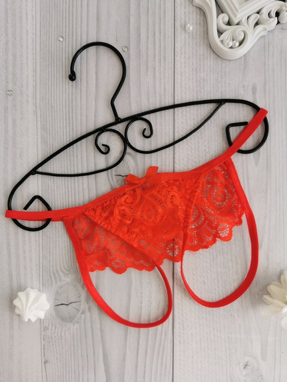 Red Lace Crotchless Panties Open Crotch Lingerie Erotique for Women Sexy  Wedding Lingerie See Through Bride Underwear Wife Christmas Gift -   Canada