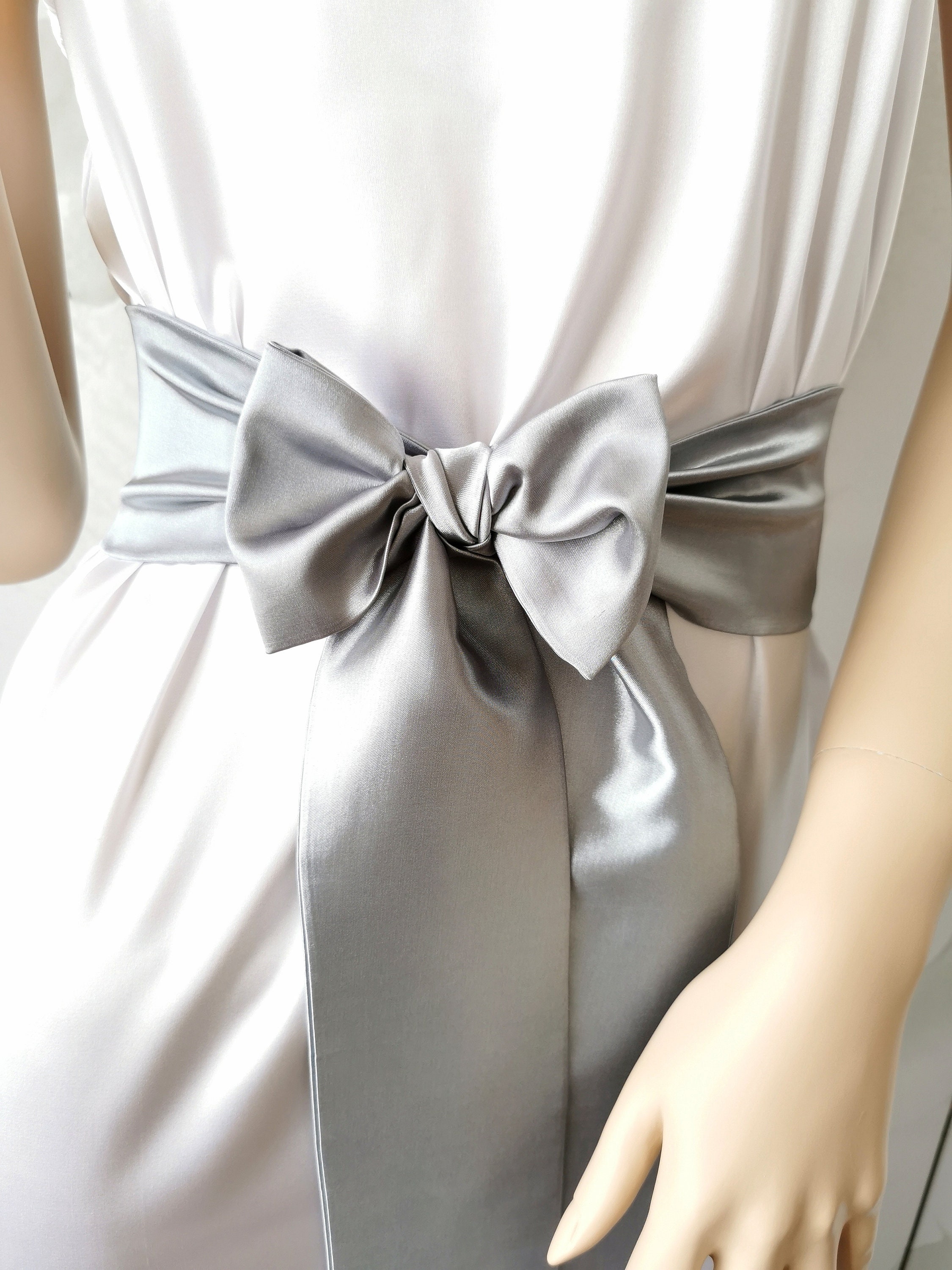 grey sash for dress Smooth Satin Sash (Oyster)