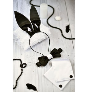Satin bunny ears set Bachelorette party Rabbit ears headband White black gray pink rabbit costume Bunny cosplay headband Role play costume