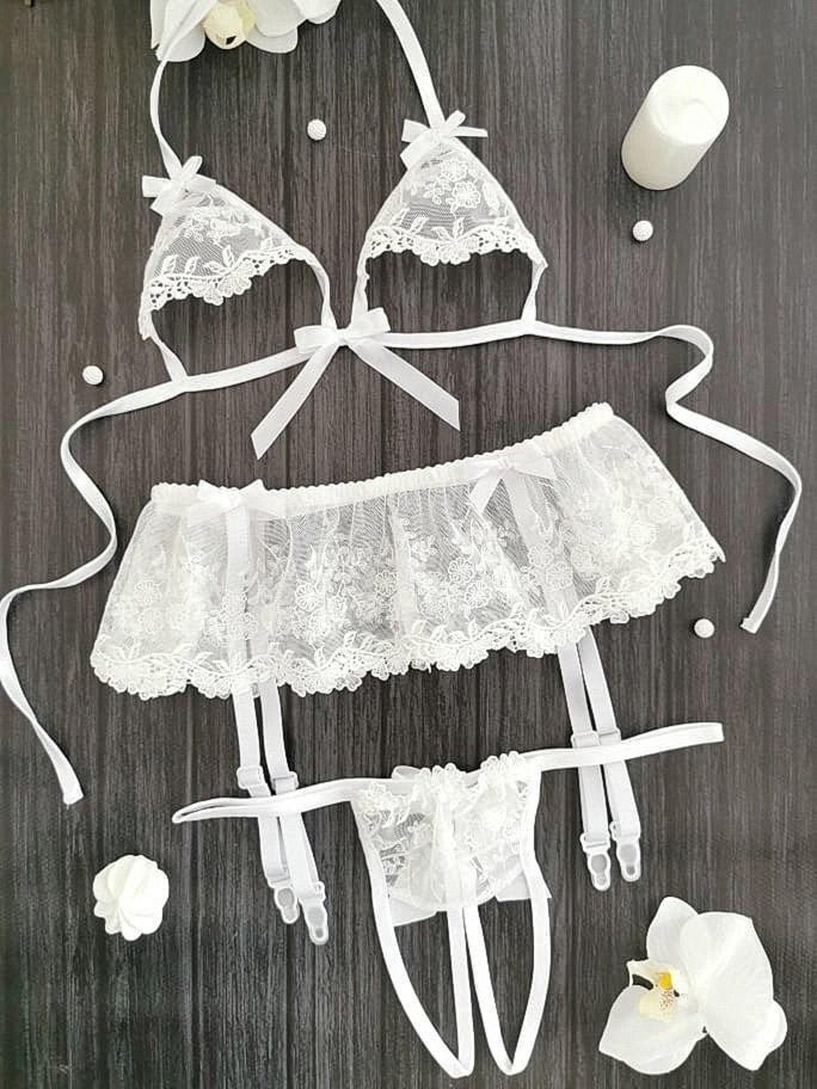 Ivory Lace Crotchless Lingerie Set Open Croth Panties and Open - Etsy