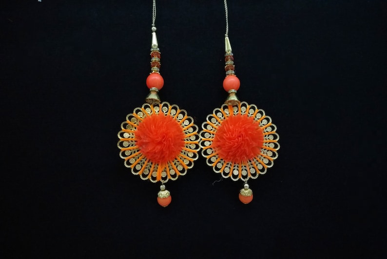 Decorative Tassels For Multi Crafting Uses Set Of 2 Bridal Tassel Brass Orange Flower Tassel