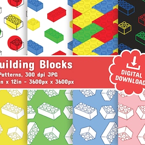 Building Blocks 8 Digital Papers | Digital Files | Seamless Design | Commercial Use