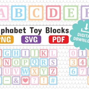 Pastel Alfabet Speelgoed Bouwstenen Cliparts | Digitale bestanden | Baby Speelgoed Blokken