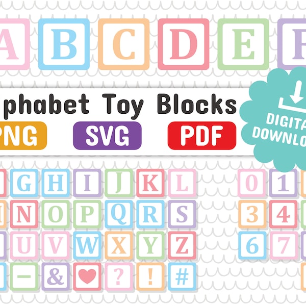 Pastel Alphabet Toy Building Blocks Cliparts | Digital Files | Baby Toy Blocks