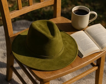 Olive Wide Brim Fedora, Handmade Mexican Artisanal Hat for Women