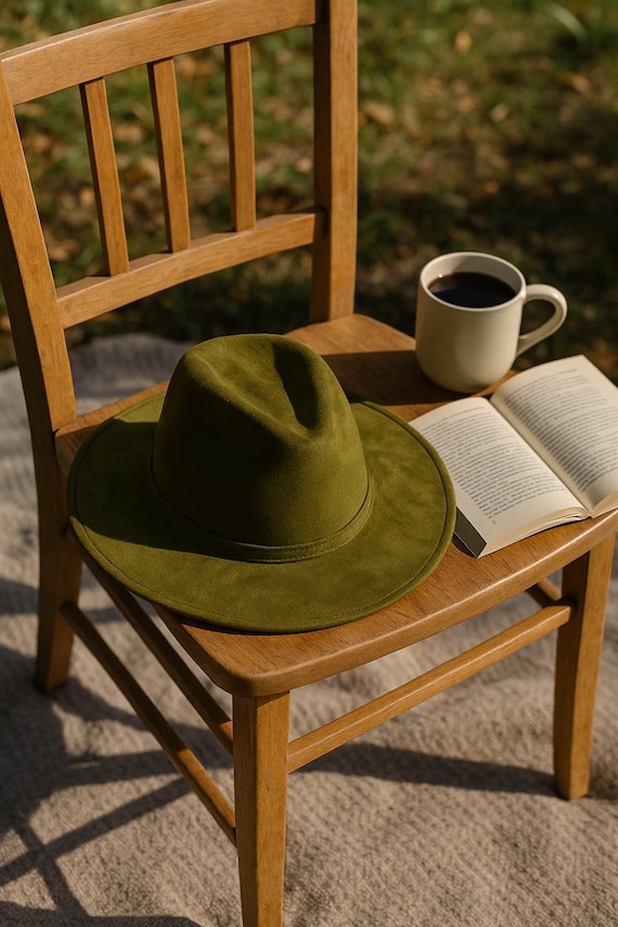 Olive Wide Brim Fedora, Handmade Mexican Artisanal Hat for  display picture 1