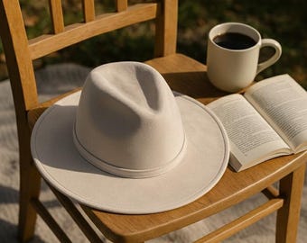 White Fedora Hat, Wide Brim