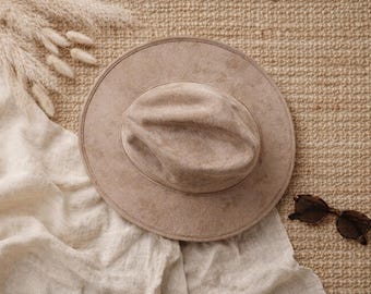 Camel Wide Brim Fedora Hat, Classic Western Boho Felt Style