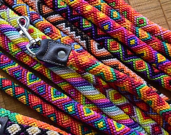 Rounded Handmade Leash I Colorful Artisanal Mexican Leather Leash I Stainless Steel Hardware I Gift for Dogs I Paws NWA Leashes