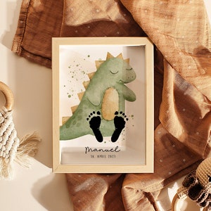 Poster per neonati "Dino" per impronte | DIN A4, A3 o digitale | Personalizzato | Cameretta | Poster nascita n. 20