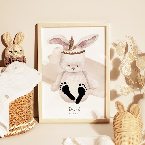 Baby Poster "Boho Bunny" für Fußabdrücke | DIN A4, A3 oder Digital | Personalisiert | Kinderzimmer | Geburtsposter #24