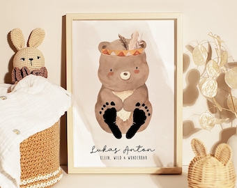 Baby Poster "Bär" für Fußabdrücke | DIN A4, A3 oder Digital | Personalisiert | Kinderzimmer | Geburtsposter #21