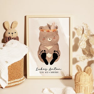 Baby Poster "Bär" für Fußabdrücke | DIN A4, A3 oder Digital | Personalisiert | Kinderzimmer | Geburtsposter #21